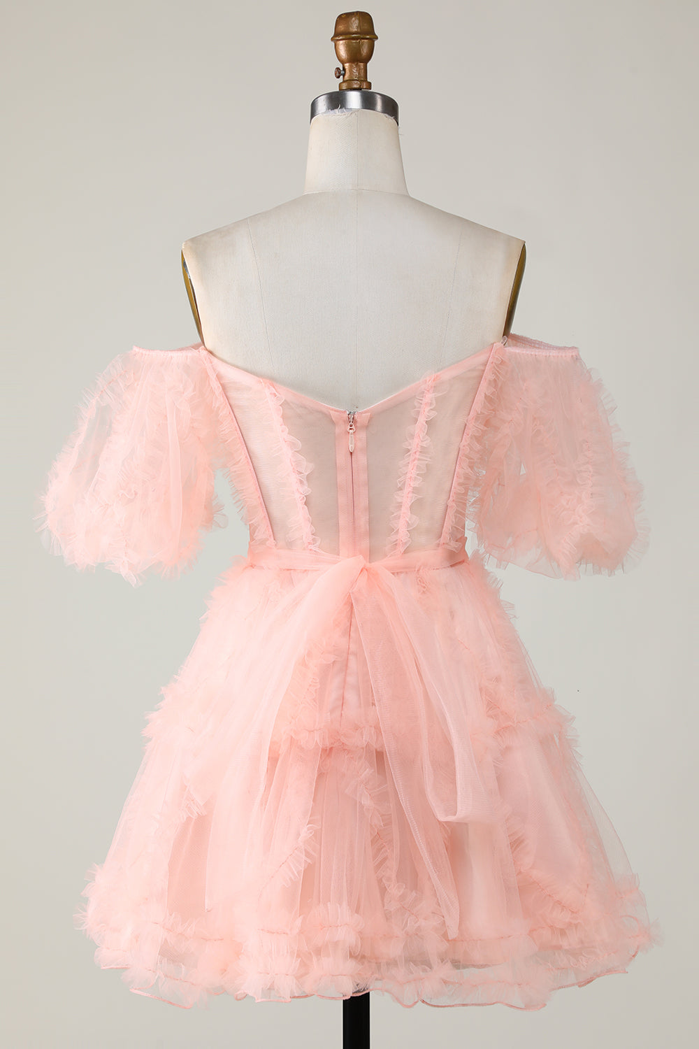 Elegante Una línea fuera del hombro Tul púrpura Corsé Vestido de bienvenida