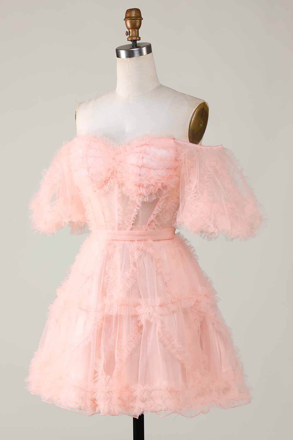 Elegante Una línea fuera del hombro Tul púrpura Corsé Vestido de bienvenida