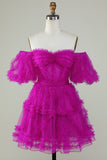 Lindo vestido de bienvenida de tul rosa de una línea del hombro