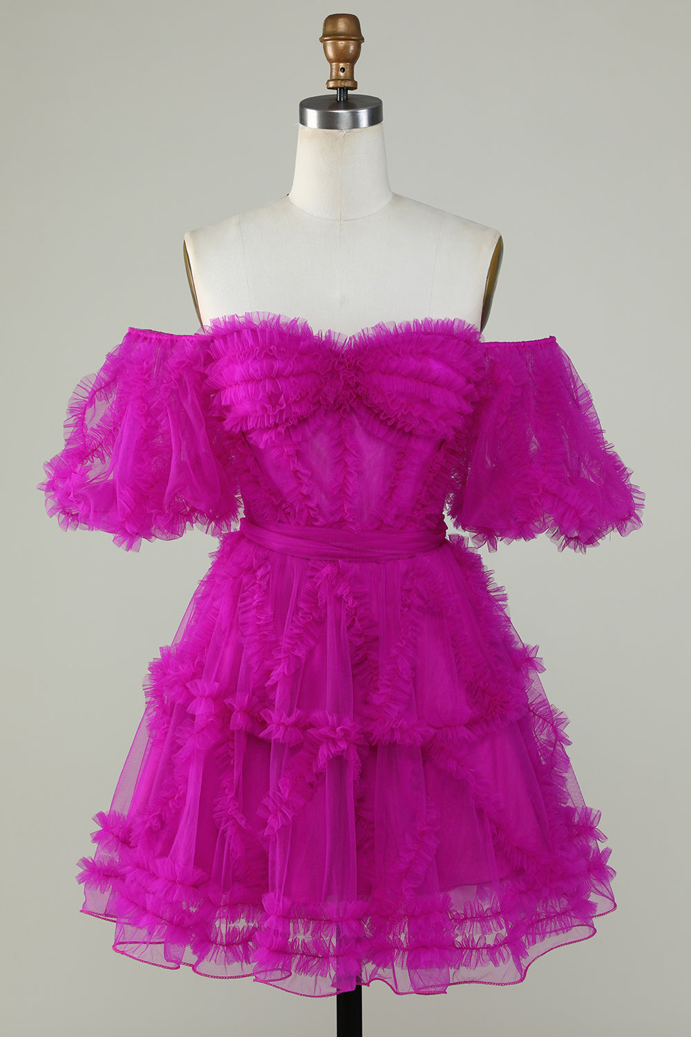Elegante Una línea fuera del hombro Tul púrpura Corsé Vestido de bienvenida