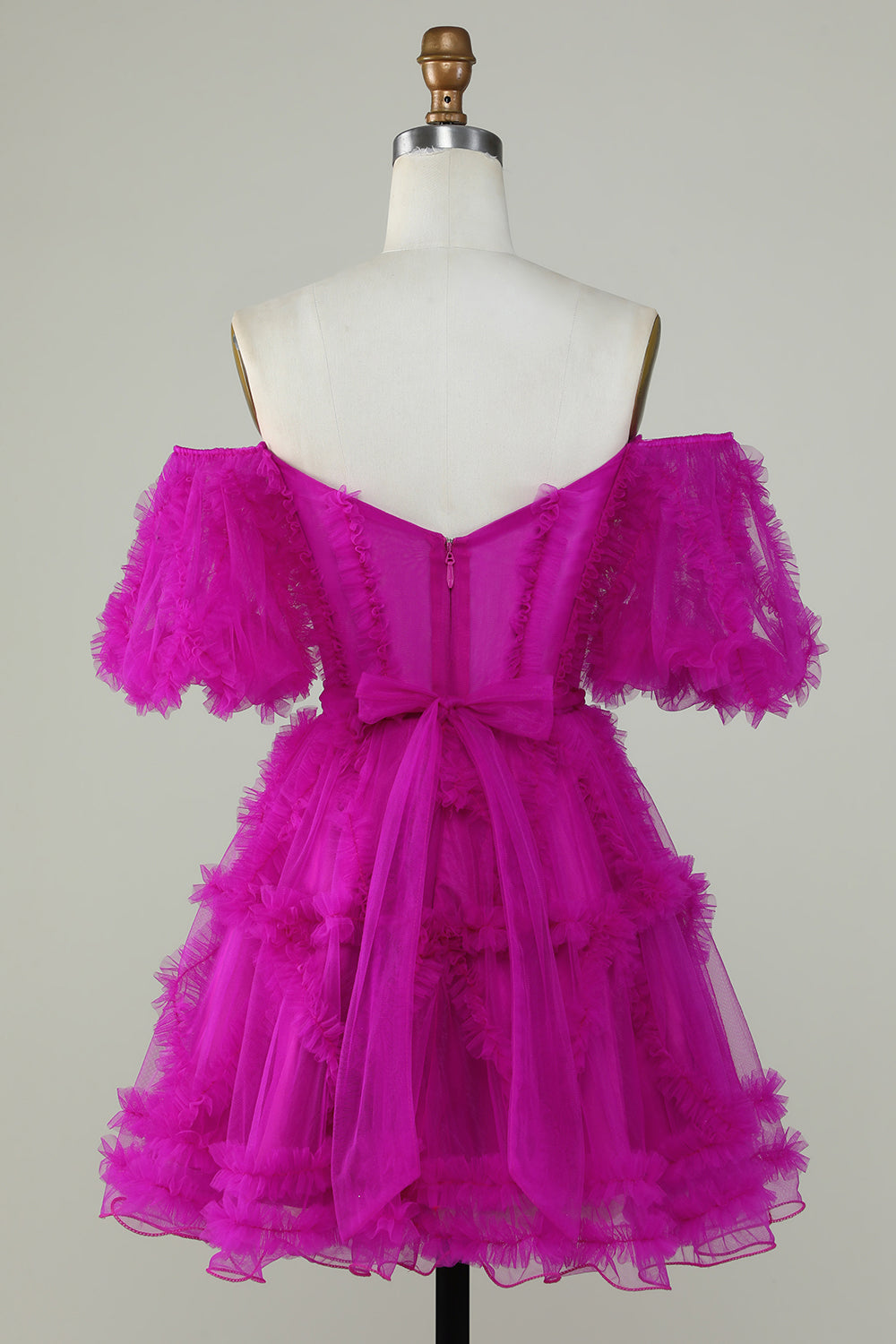 Elegante Una línea fuera del hombro Tul púrpura Corsé Vestido de bienvenida