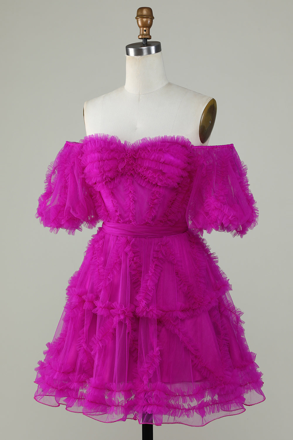 Elegante Una línea fuera del hombro Tul púrpura Corsé Vestido de bienvenida