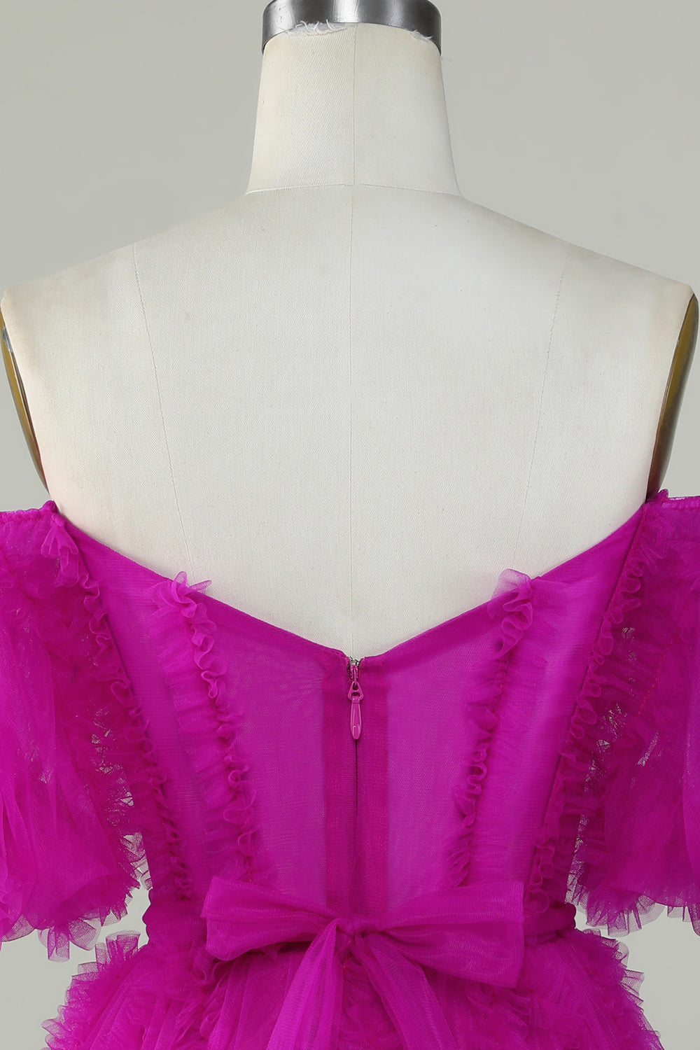 Elegante Una línea fuera del hombro Fucsia Tul Corsé Vestido de bienvenida