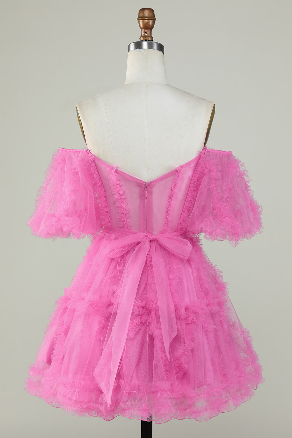 Elegante Una línea fuera del hombro Tul púrpura Corsé Vestido de bienvenida