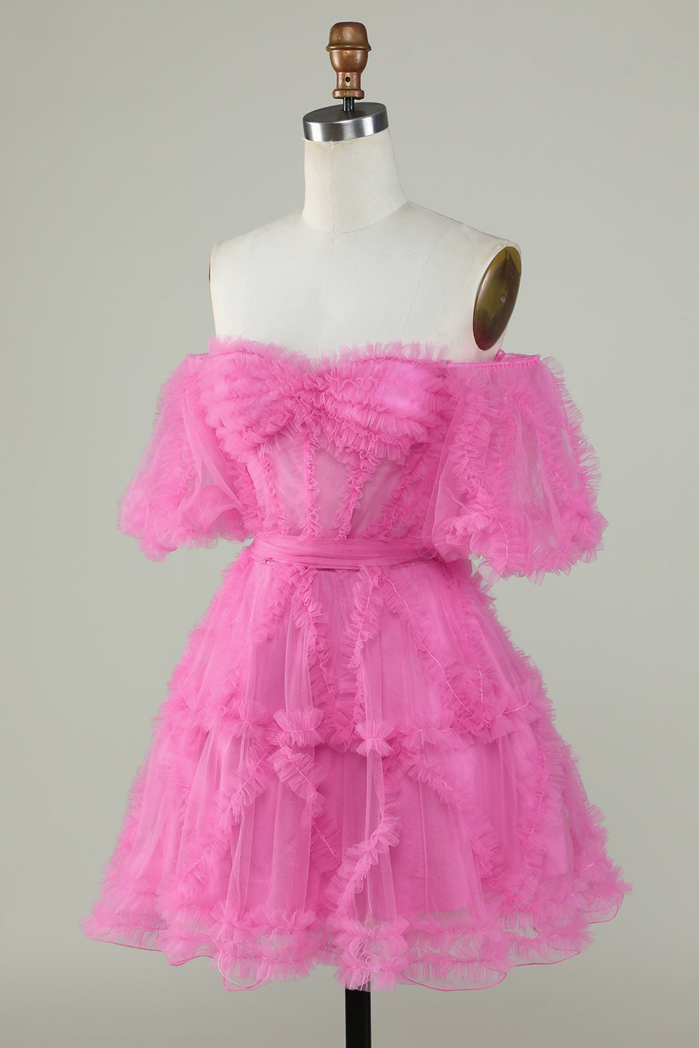 Elegante Una línea fuera del hombro Tul púrpura Corsé Vestido de bienvenida