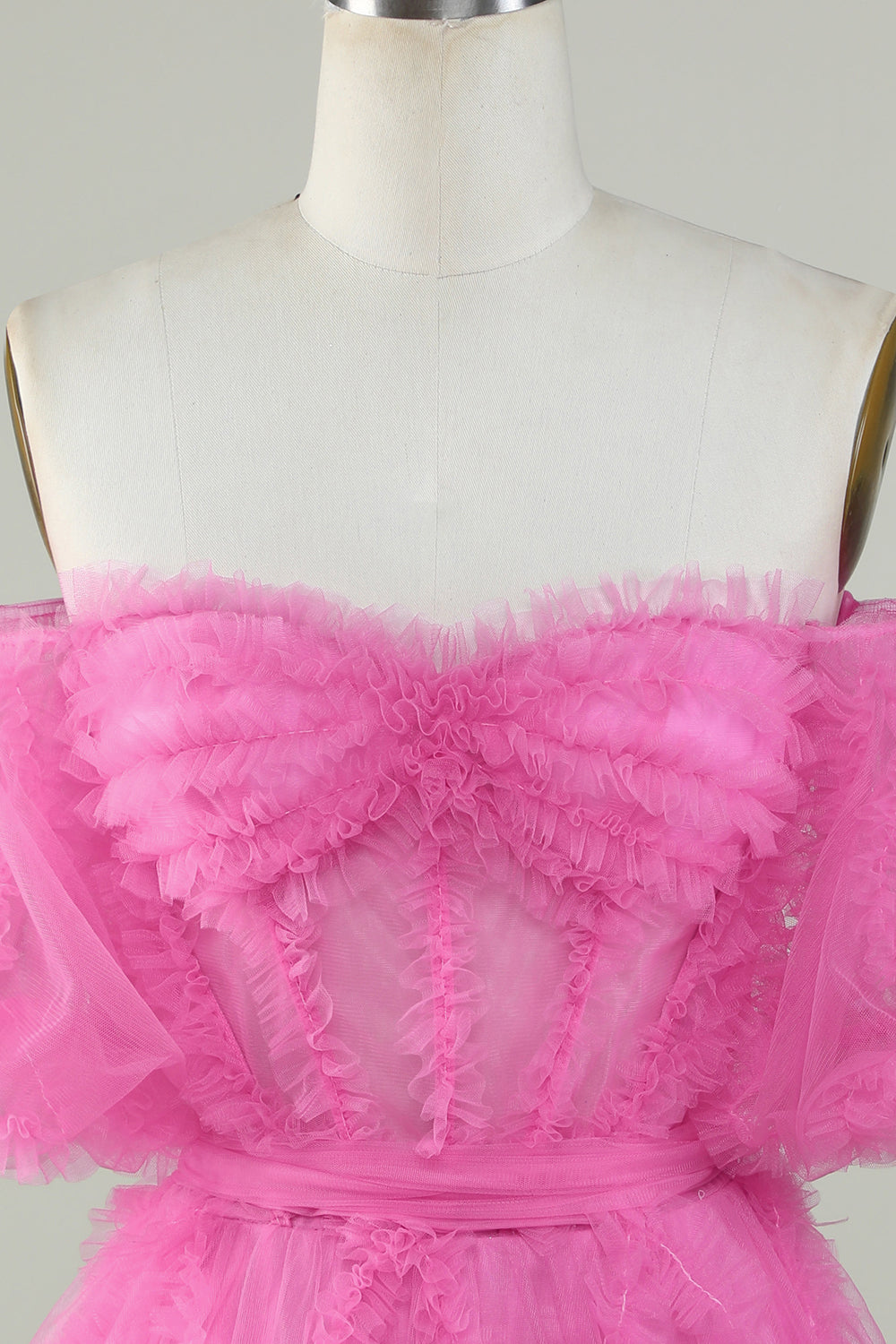 Lindo vestido de bienvenida de tul rosa de una línea del hombro