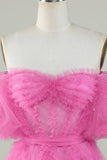 Lindo vestido de bienvenida de tul rosa de una línea del hombro