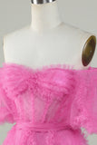 Lindo vestido de bienvenida de tul rosa de una línea del hombro