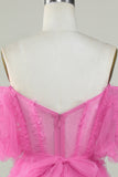 Lindo vestido de bienvenida de tul rosa de una línea del hombro