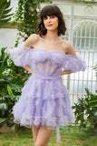 Elegante Una línea fuera del hombro Tul púrpura Corsé Vestido de bienvenida