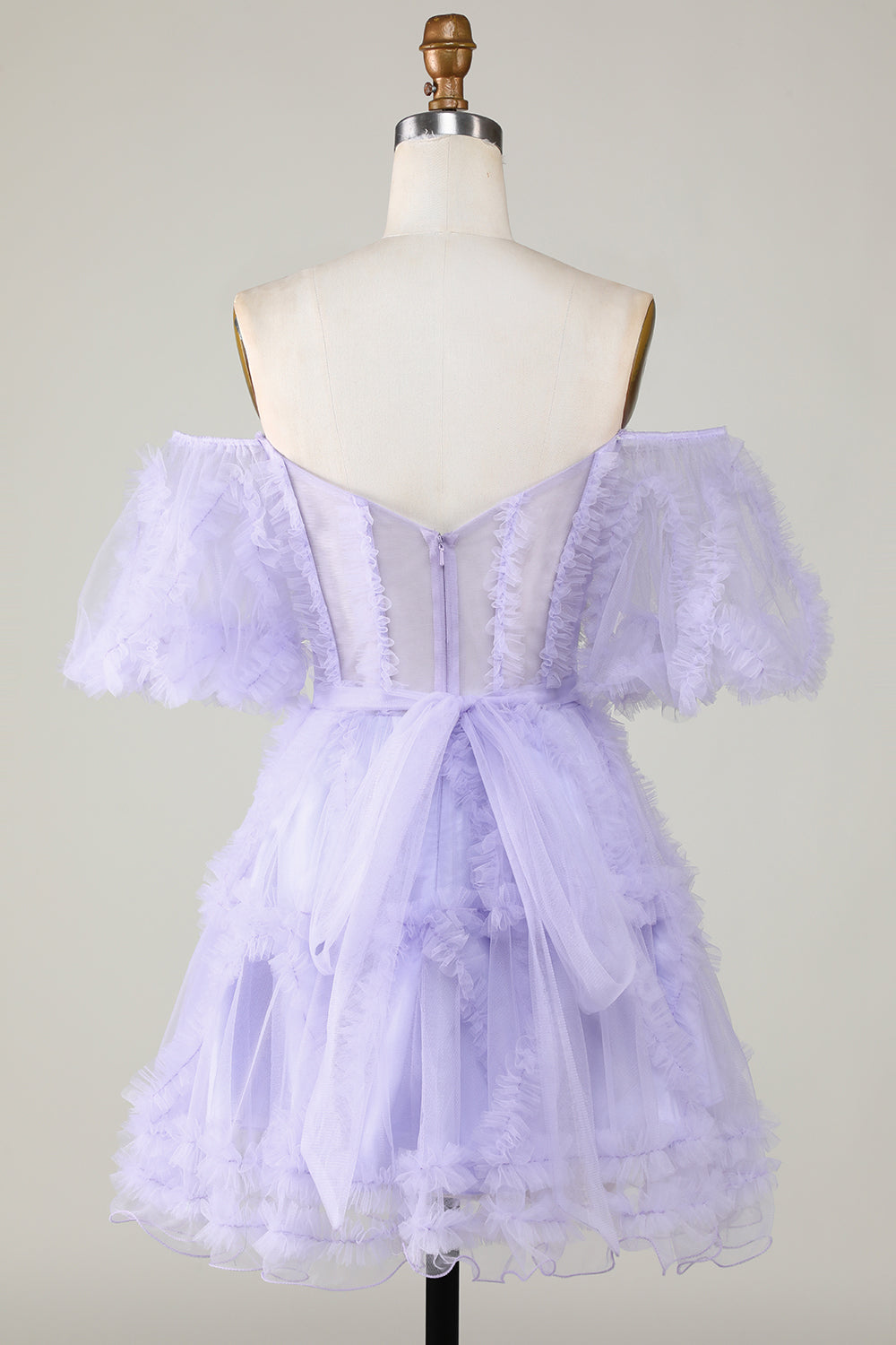 Elegante Una línea fuera del hombro Tul púrpura Corsé Vestido de bienvenida