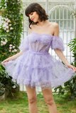 Elegante Una línea fuera del hombro Fucsia Tul Corsé Vestido de bienvenida