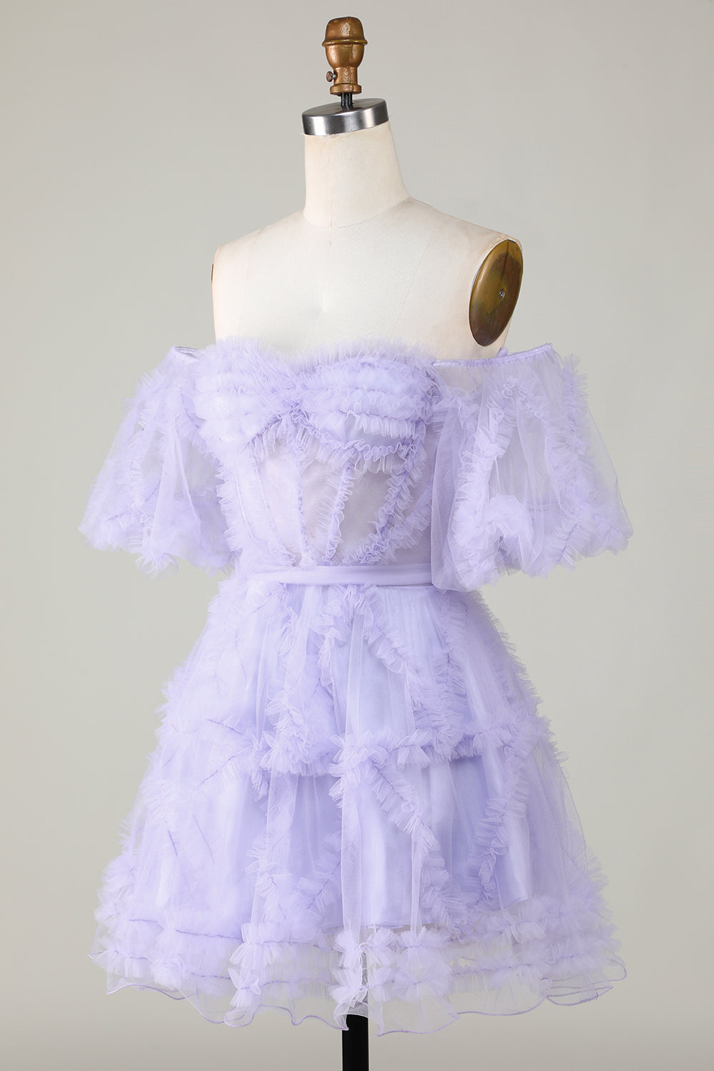 Elegante Una línea fuera del hombro Tul púrpura Corsé Vestido de bienvenida