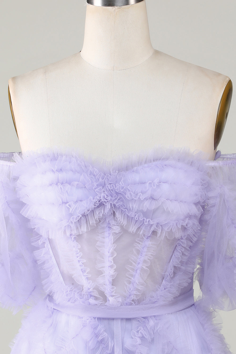Elegante Una línea fuera del hombro Tul púrpura Corsé Vestido de bienvenida