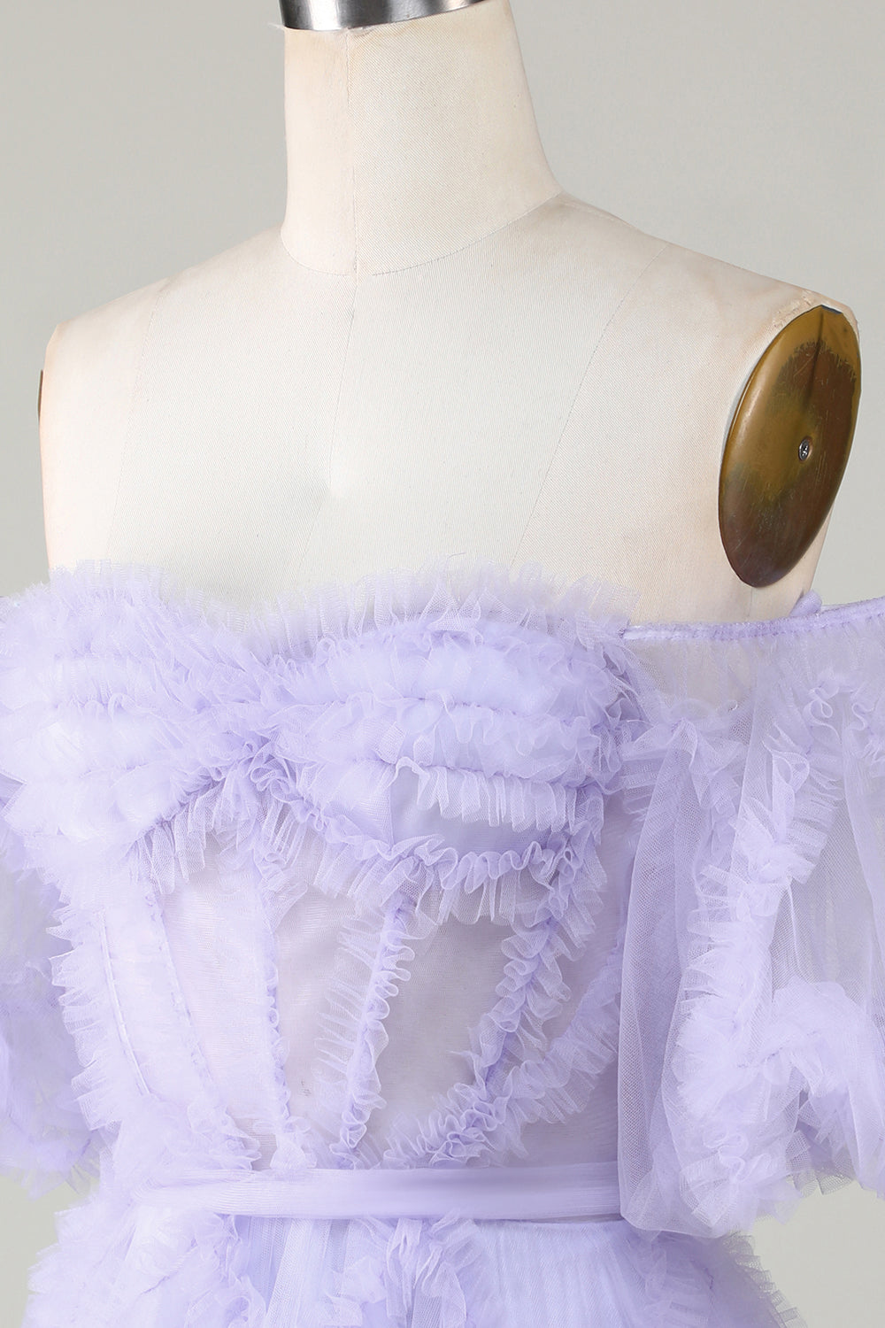 Elegante Una línea fuera del hombro Tul púrpura Corsé Vestido de bienvenida