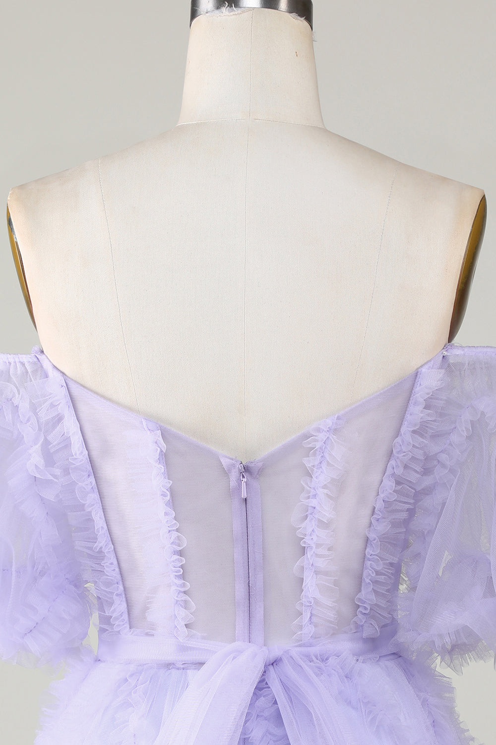 Elegante Una línea fuera del hombro Tul púrpura Corsé Vestido de bienvenida
