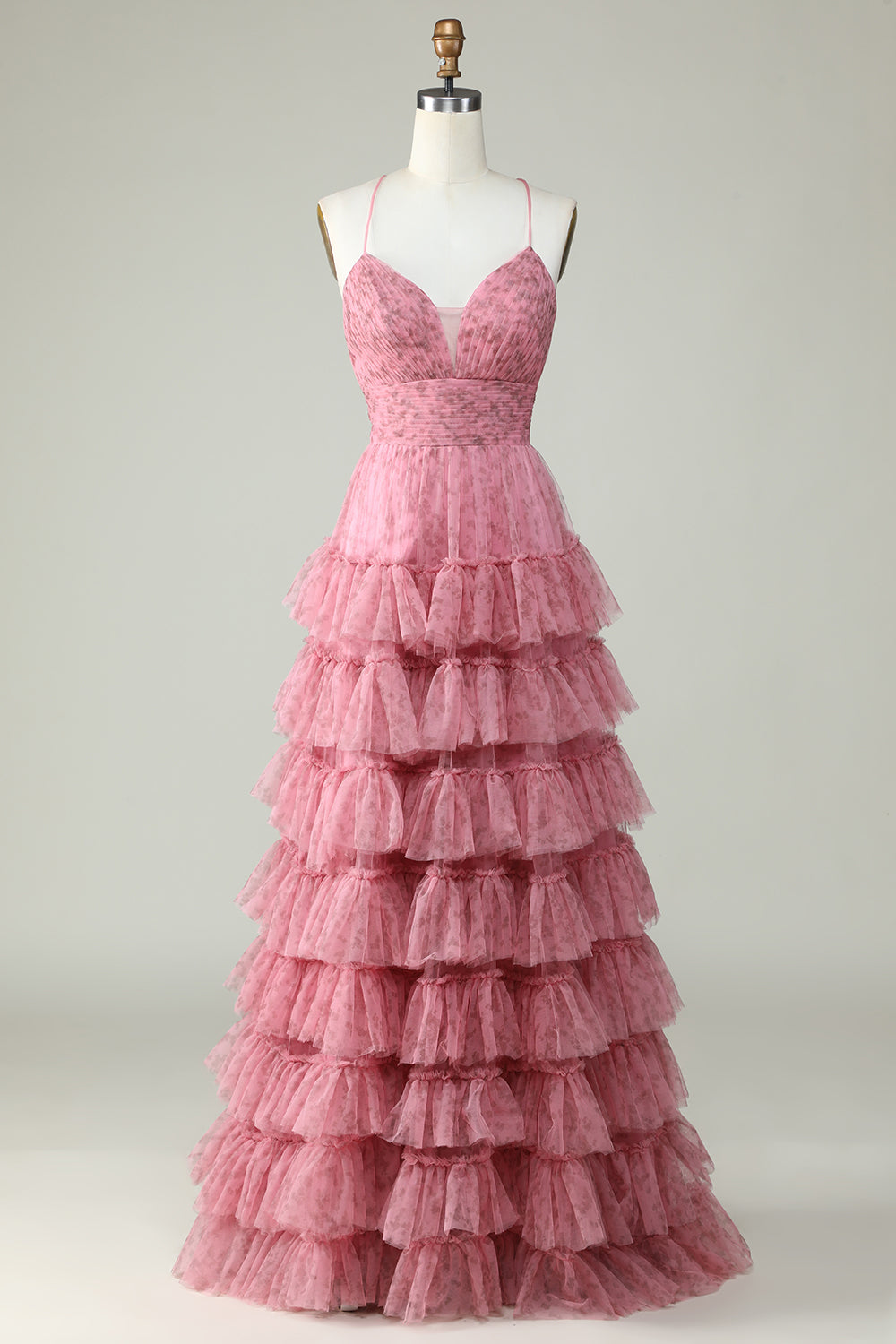 A Línea Tirantes de Espagueti Rosa Vestido de Graduación