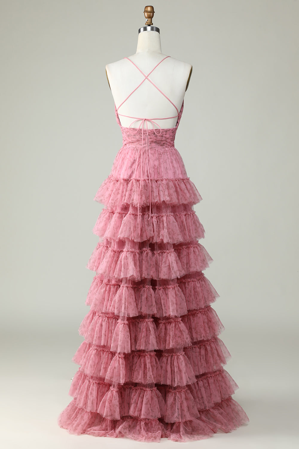 A Línea Tirantes de Espagueti Rosa Vestido de Graduación