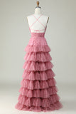 A Línea Tirantes de Espagueti Rosa Vestido de Graduación