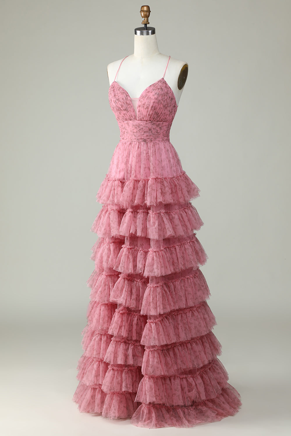 A Línea Tirantes de Espagueti Rosa Vestido de Graduación