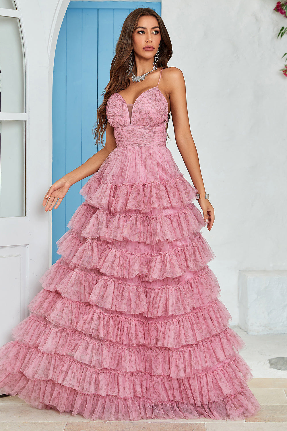 Tirantes de Espagueti Vestido de Graduación Tul Estampado Floral
