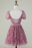 Precioso vestido floral Dusty Rose Homecoming con volantes