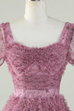 Precioso vestido floral Dusty Rose Homecoming con volantes