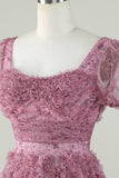Precioso vestido floral Dusty Rose Homecoming con volantes