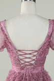 Precioso vestido floral Dusty Rose Homecoming con volantes