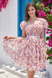 Precioso vestido floral Dusty Rose Homecoming con volantes
