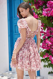 Precioso vestido floral Dusty Rose Homecoming con volantes