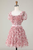 Lindo vestido floral de flores rojas marfil con volantes