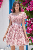 Precioso vestido floral Dusty Rose Homecoming con volantes