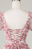 Lindo vestido floral de flores rojas marfil con volantes