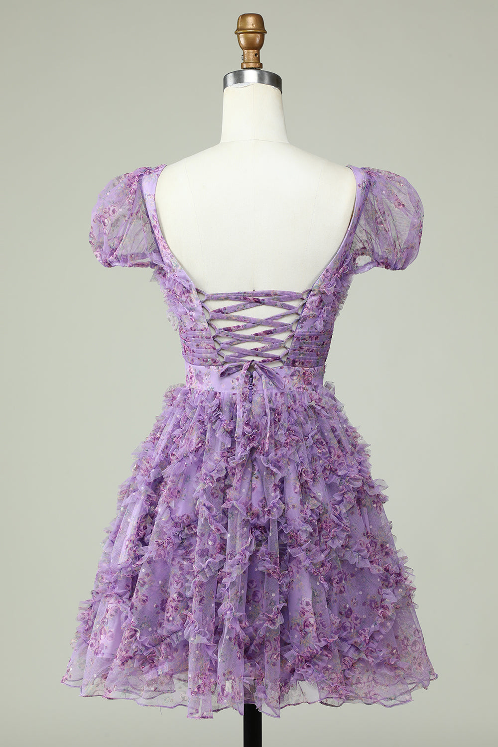 Floral A Línea Vestido de Cóctel Volantes Púrpura