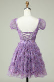 Precioso vestido floral Dusty Rose Homecoming con volantes