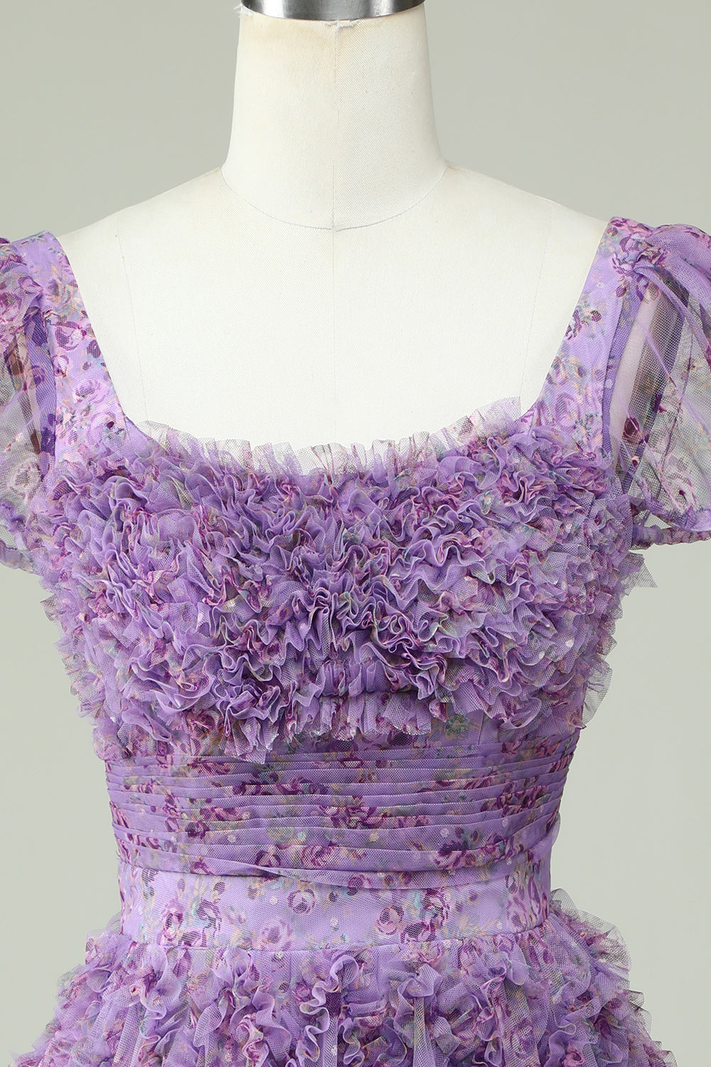 Floral A Línea Vestido de Cóctel Volantes Púrpura
