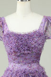 Floral A Línea Vestido de Cóctel Volantes Púrpura