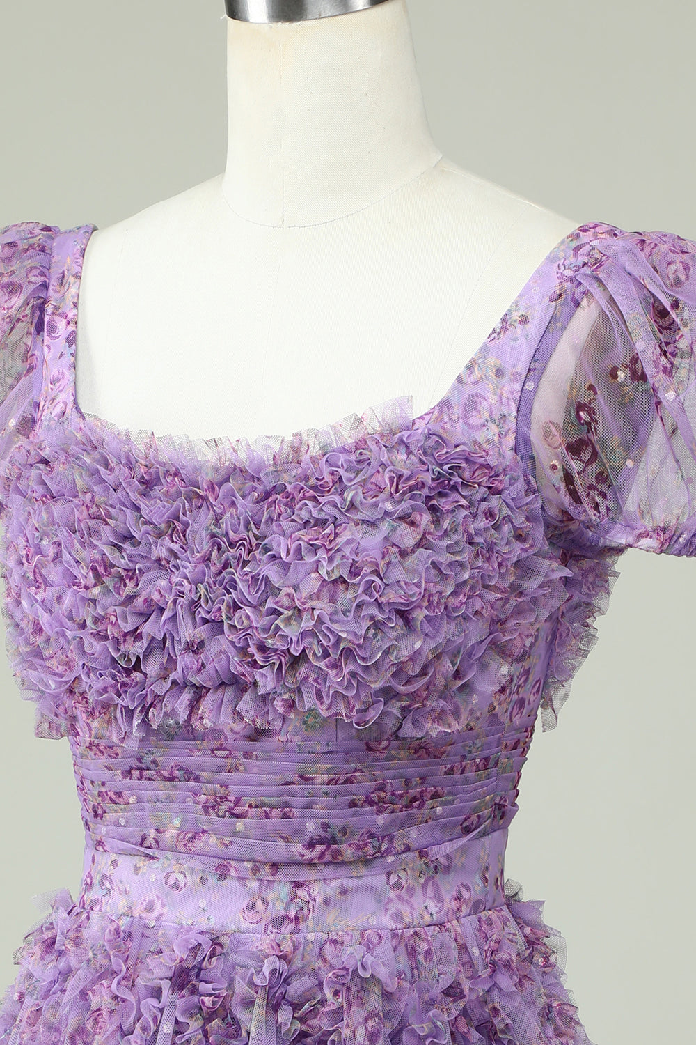 Floral A Línea Vestido de Cóctel Volantes Púrpura