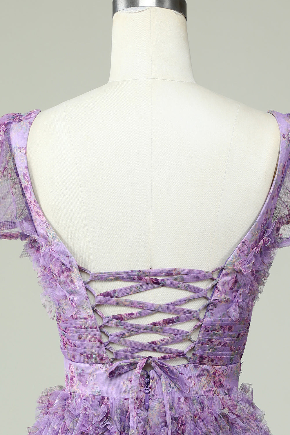 Floral A Línea Vestido de Cóctel Volantes Púrpura