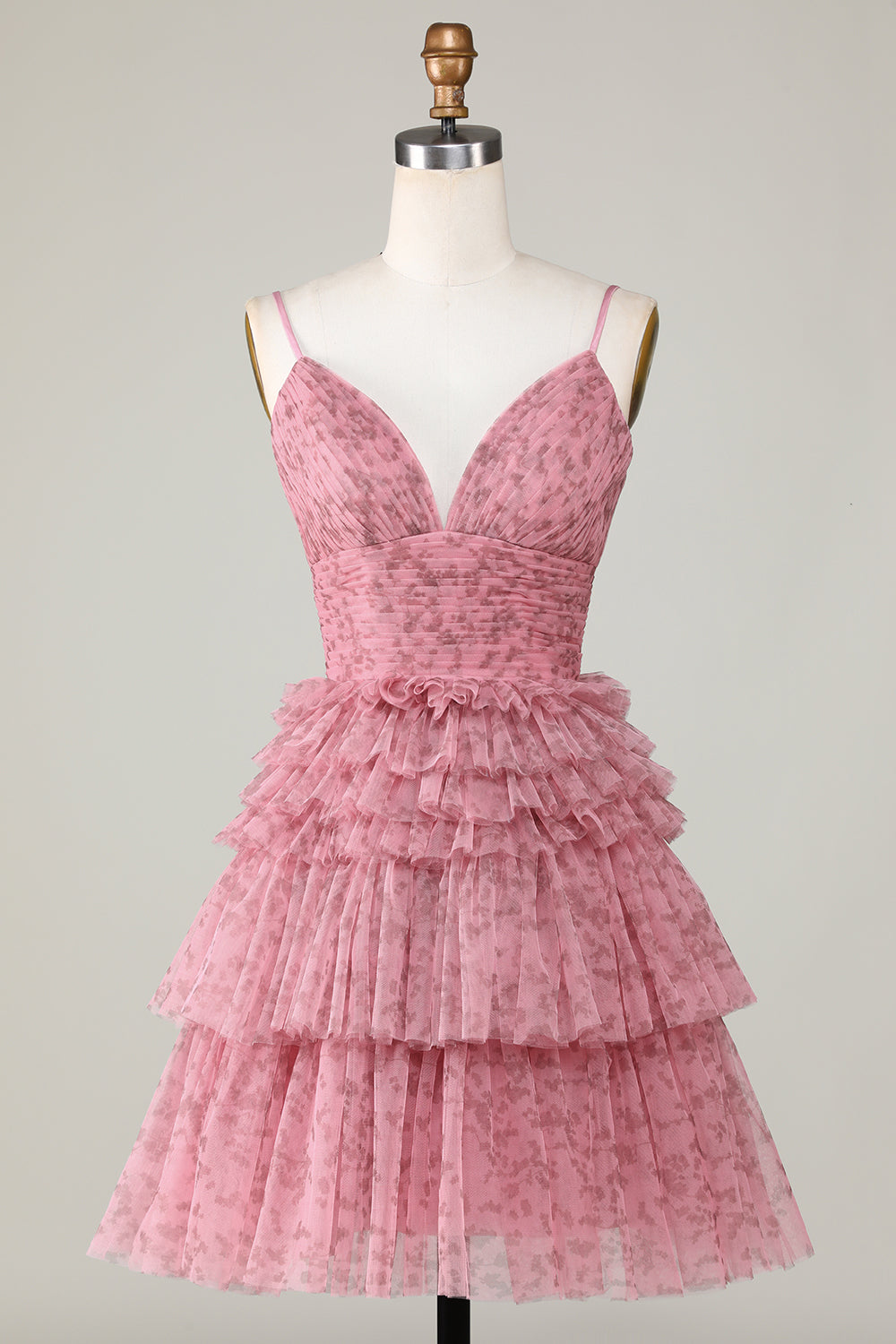Lindo A Line Spaghetti Straps Blush Homecoming Vestido con volantes