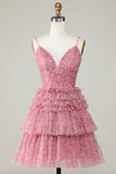 Lindo A Line Spaghetti Straps Blush Homecoming Vestido con volantes