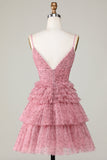 Lindo A Line Spaghetti Straps Blush Homecoming Vestido con volantes