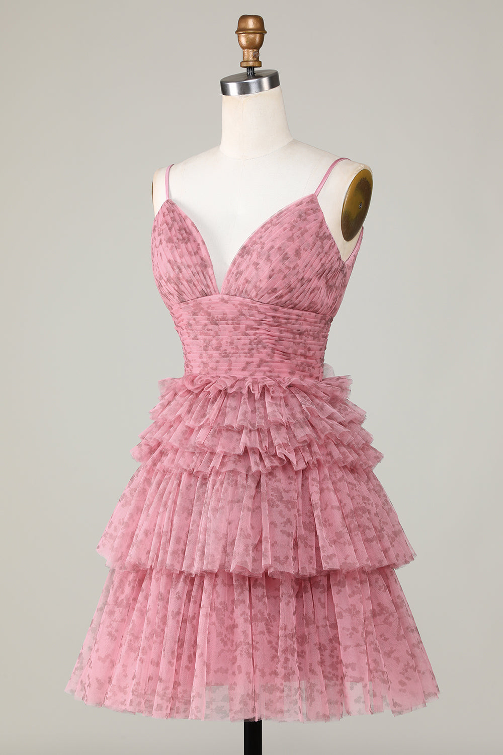 Lindo A Line Spaghetti Straps Blush Homecoming Vestido con volantes