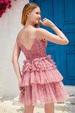 Blush A Line Spaghetti Straps Homecoming Vestido con volantes