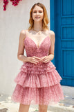 Blush A Line Spaghetti Straps Homecoming Vestido con volantes