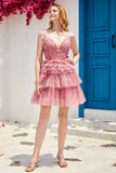 Blush A Line Spaghetti Straps Homecoming Vestido con volantes