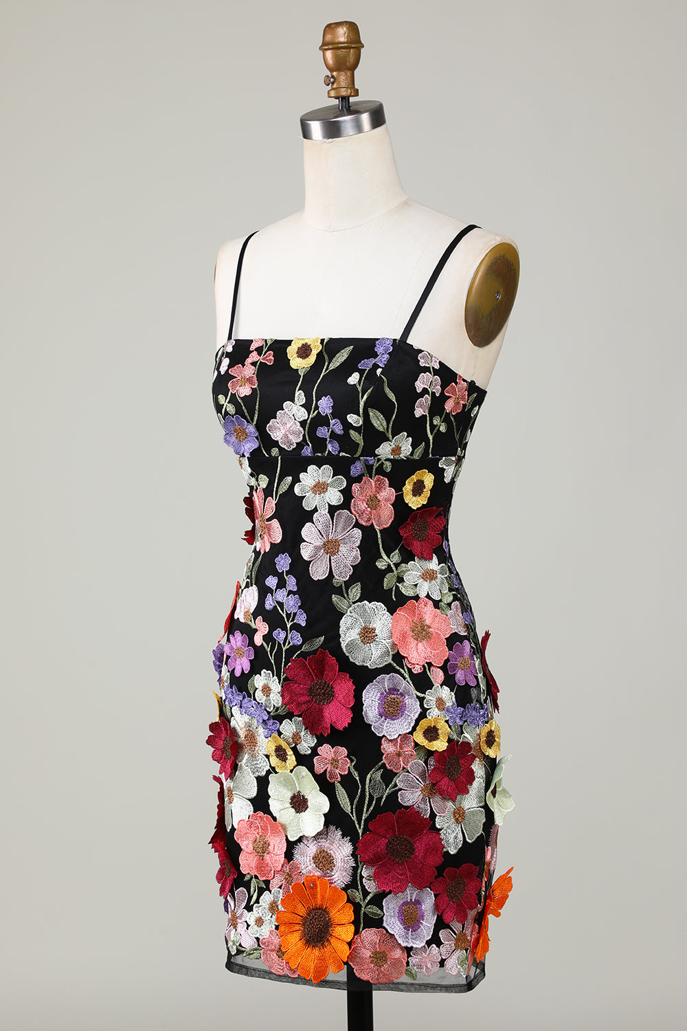 Vaina Spaghetti Straps Blush Homecoming Vestido con flores 3D