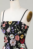 Bodycon Spaghetti Straps Vestido de bienvenida negro con flores 3D