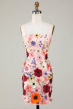 Vaina Spaghetti Straps Blush Homecoming Vestido con flores 3D